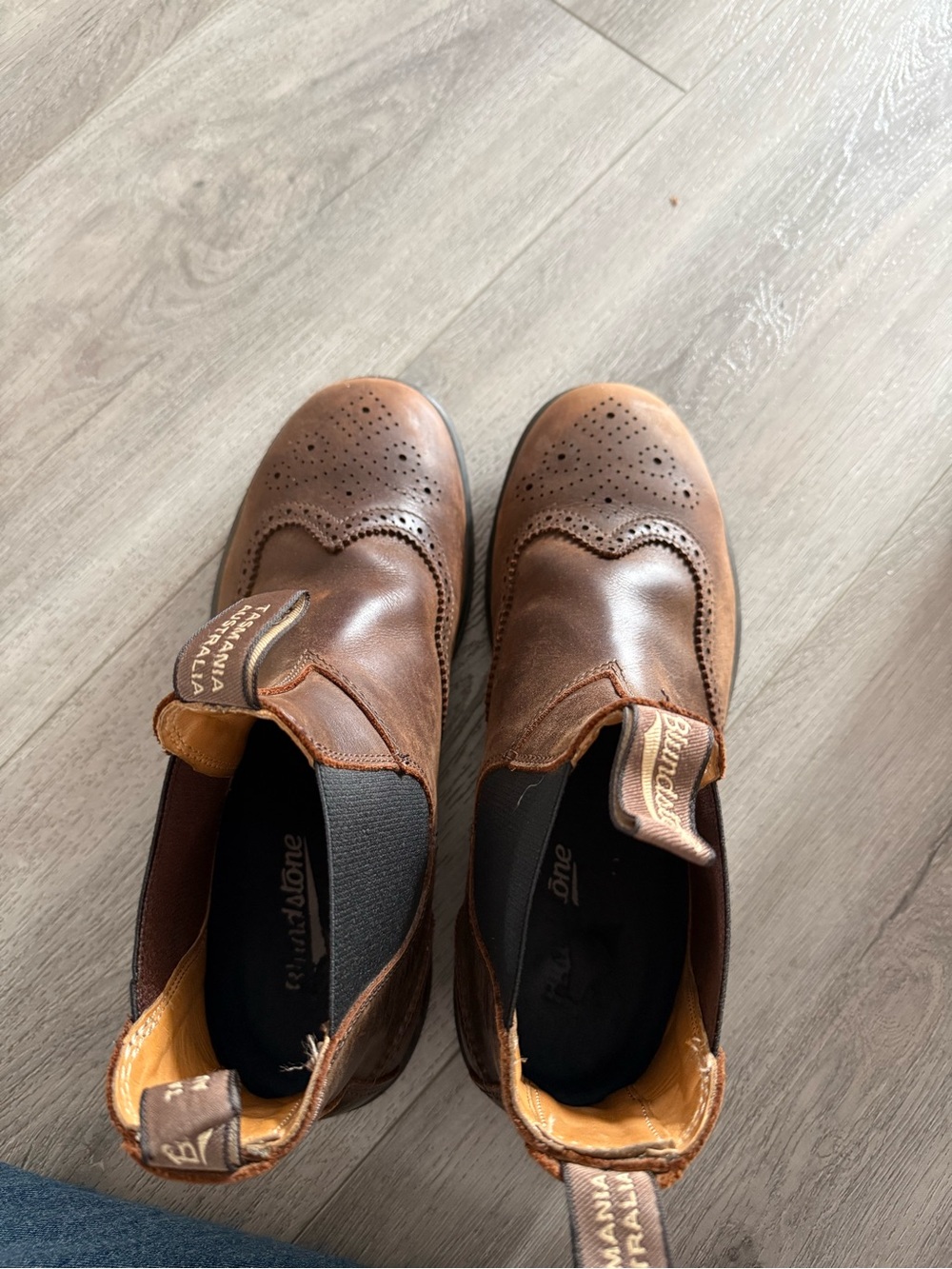 Blundstone Brown Leather Slip-On Wingtip Loafers